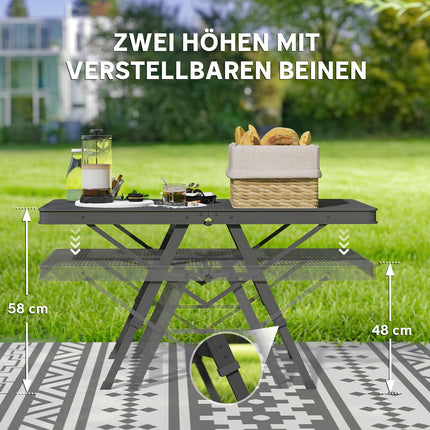 Folding aluminum camping table - Adjustable in height, 90x40.5 cm