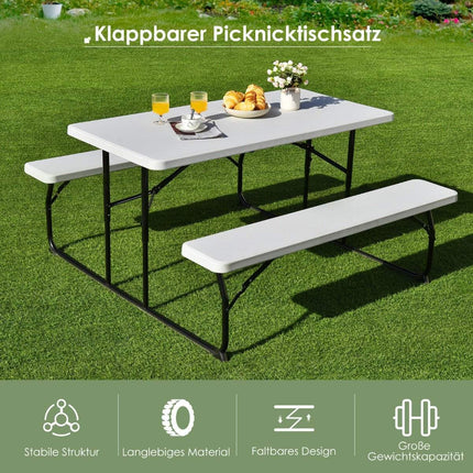 Camping table set folding picnic table with benches white