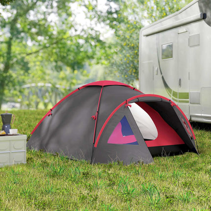 Camping tent for 3 people, lightweight, stable, waterproof, UV 50+, with canopy, door, window, groundsheet, grey