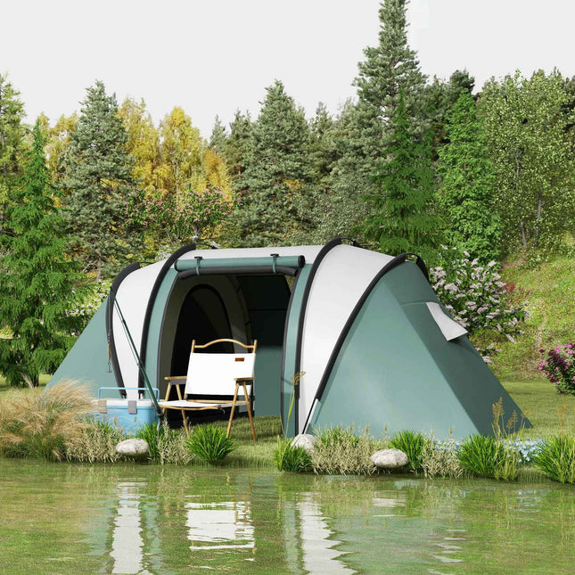 Kampeertent voor 4-5 personen, lichtgewicht, waterafstotende familietent met 2 kamer zijdeurramen, tent met 3000 mm waterkolom, tunneltent, koepeltent voor kamperen, reizen, tuin