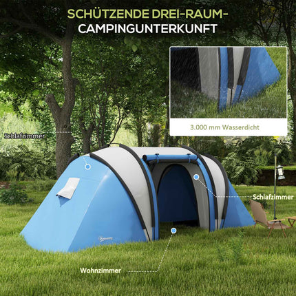 Lightweight tent for 4-5 people, water-repellent, 3 rooms