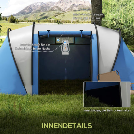 Lightweight tent for 4-5 people, water-repellent, 3 rooms