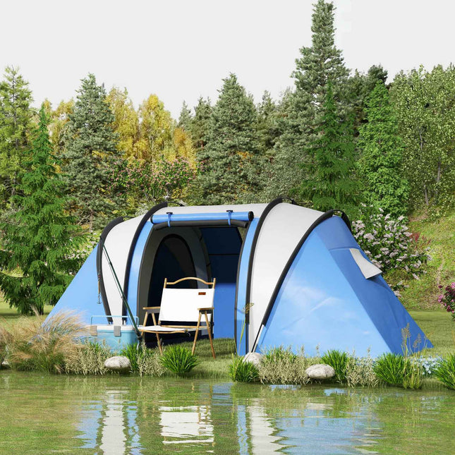 Kampeertent voor 4-5 personen, lichtgewicht, waterafstotende familietent met 3 kamer zijdeurramen, tent met 3000 mm waterkolom, tunneltent, koepeltent voor kamperen, reizen, tuin Aosom