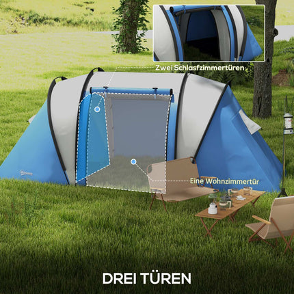 Lightweight tent for 4-5 people, water-repellent, 3 rooms