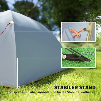 Camping tent for 4 people, waterproof tunnel tent with 2 doors and hooks, packing bag, 3.45 x 2.4 x 1.3 m, light blue