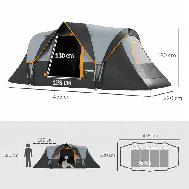 Waterproof family camping tent, 5-6 people, light grey