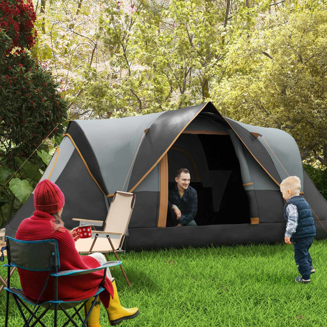 Waterproof family camping tent, 5-6 people, light grey