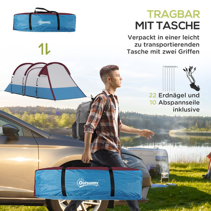 Camping tunnel tent for 3 people - windproof, 2 rooms