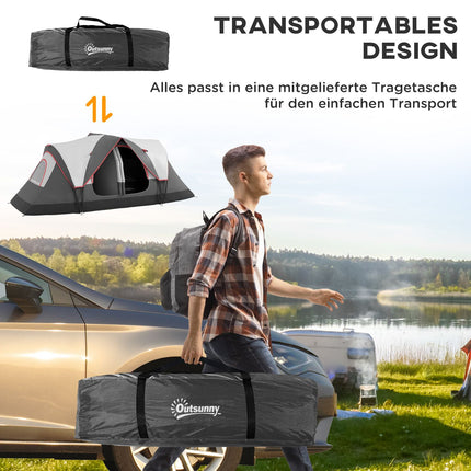 Tunnel camping tent for 8 people - windproof, 2 rooms, gray
