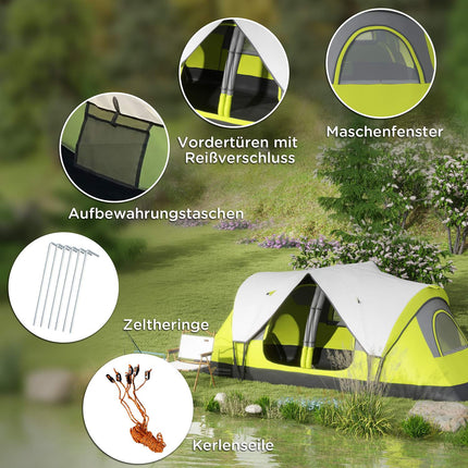 8-person tunnel tent, 2 rooms, windproof, water-repellent