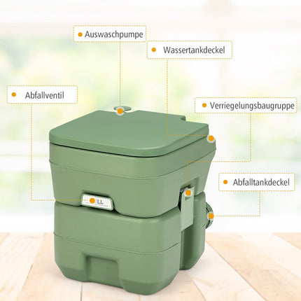 Camping toilet 20L + 12L Portable camping toilet with removable waste water tank Travel toilet gray and green-green