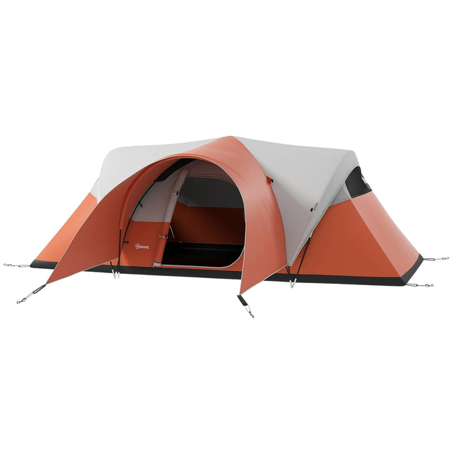Tunneltent, Kampeertent, Waterafstotende Familietent Voor 6 Personen, Festivaltent Met Raam, Draagtas, Voor Tuin, Terras, Oranje