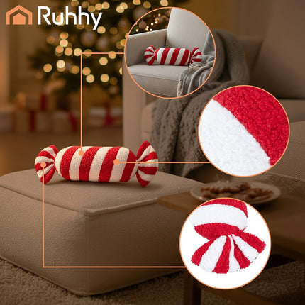 Candy-Shaped Christmas Pillow, Red & White, 30x15 cm