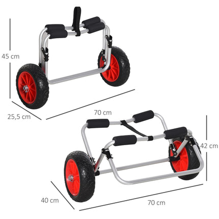 Canoe and kayak cart, foldable with PU wheels, 90 kg capacity