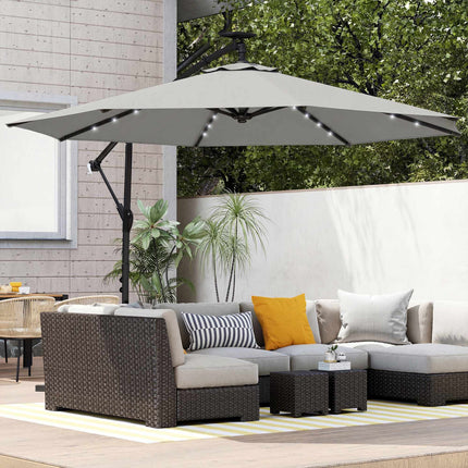 Cantilever Patio Umbrella, 3x3m, Solar LED Lights, UV-Resistant