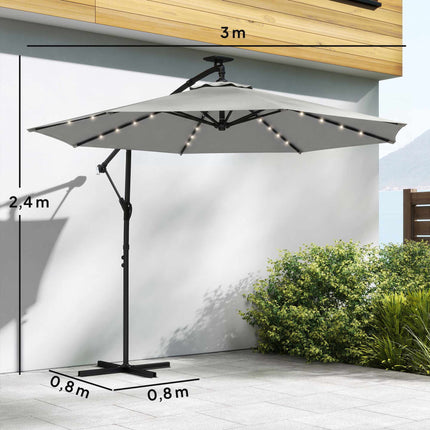 Cantilever Patio Umbrella, 3x3m, Solar LED Lights, UV-Resistant