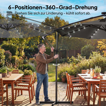 Cantilever Patio Umbrella, 3x3m, Solar LED, UV Resistant