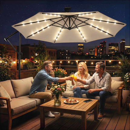 Cantilever Patio Umbrella with LED, 3x3m, Beige