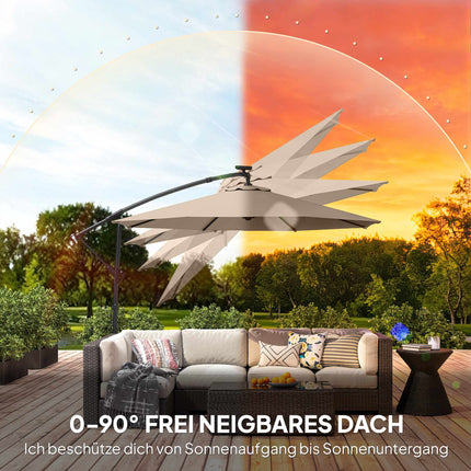 Cantilever Patio Umbrella with LED, 3x3m, Beige
