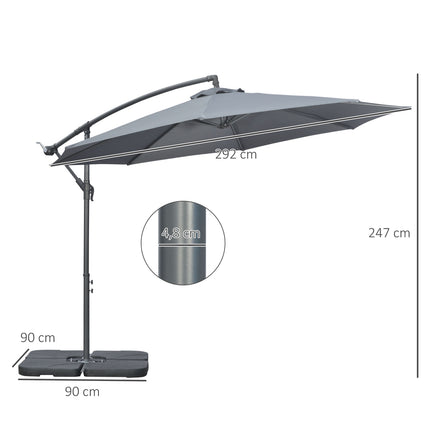 Cantilever Umbrella 2.92M steel, dark grey, wind resistant cover