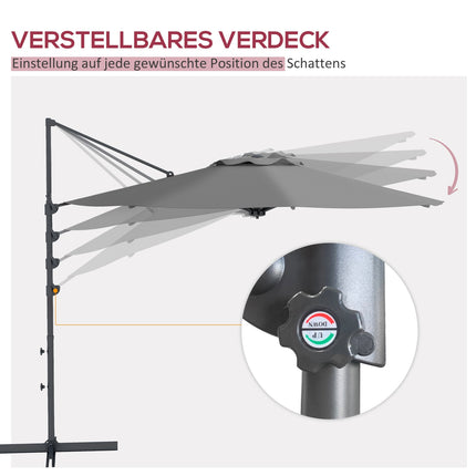 Cantilever 3m tilting parasol, rotating garden umbrella
