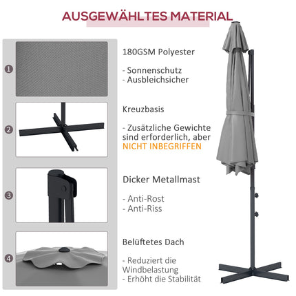 Cantilever 3m tilting parasol, rotating garden umbrella