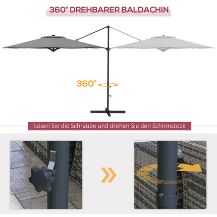 Cantilever 3m tilting parasol, rotating garden umbrella