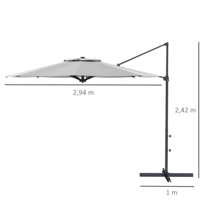 Cantilever 3m tilting parasol, rotating garden umbrella