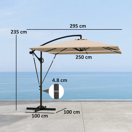 Cantilever Parasol Ø260 cm, UV 50+, Water-repellent, Khaki