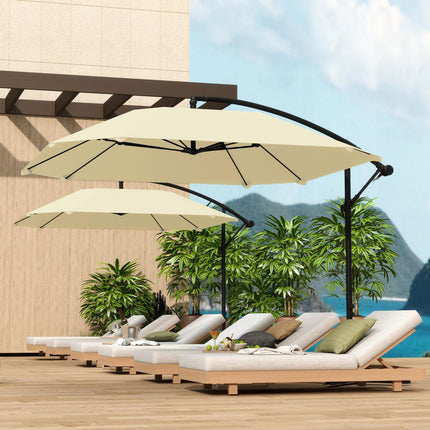 Beige 260 cm cantilever aluminum umbrella - Waterproof & tiltable