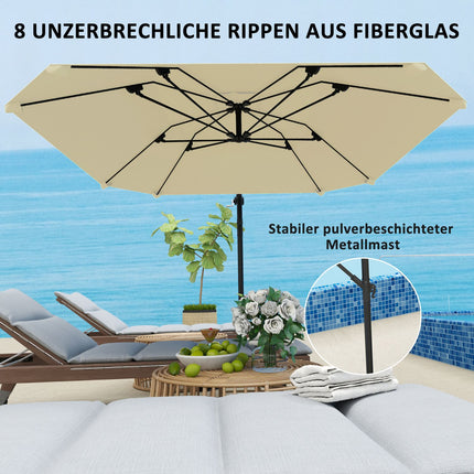 Beige 260 cm cantilever aluminum umbrella - Waterproof & tiltable