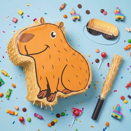 Capybara Pinata Set, Stick And Blindfold Included