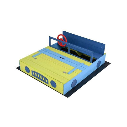 Car-Shaped Sandpit with Bench Lid, Steering Wheel and Liner, Fir Wood, Blue