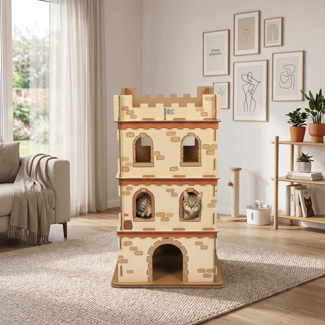 Cardboard Cat House, XL 3-Level Castle, Tool-Free