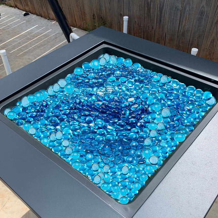 Caribbean Blue Fire Pit Glass Beads, 20 lb, 3/4 in
