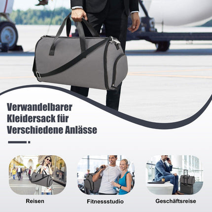 Carry-on Bag with Shoe Compartment & Adjustable Shoulder Strap 2-in-1 Hanging Suit Travel Bag Dark Gray