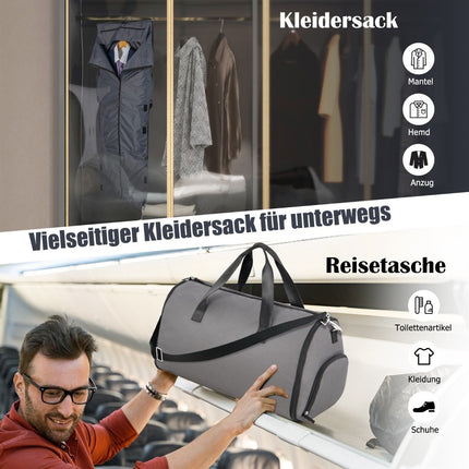 Carry-on Bag with Shoe Compartment & Adjustable Shoulder Strap 2-in-1 Hanging Suit Travel Bag Dark Gray