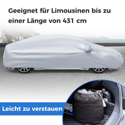 Car tarpaulin with zip and pocket, weatherproof car cover, 455 x 165 x 115 cm, silver
