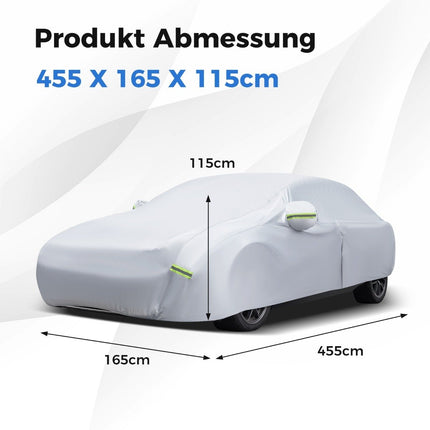 Car tarpaulin with zip and pocket, weatherproof car cover, 455 x 165 x 115 cm, silver