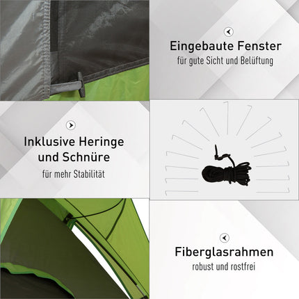 Camping tent for 4-5 people, fiberglass polyester, green