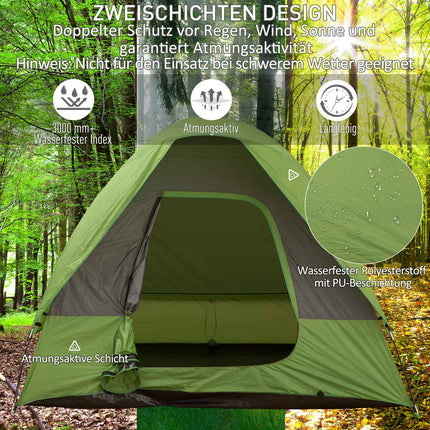 Camping tent for 4-5 people, fiberglass polyester, green
