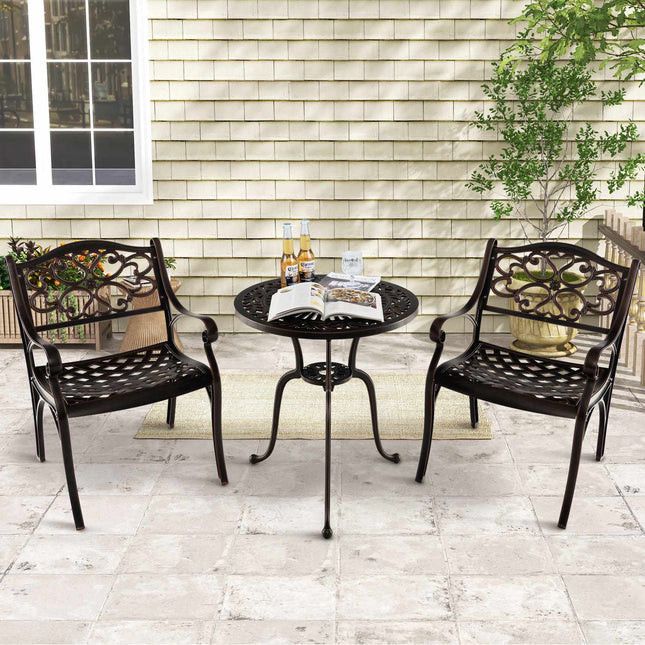Cast Aluminum Patio Dining Chairs Set of 2, Armrests, Bronze
