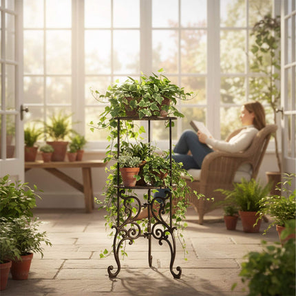 Cast Iron Plant Stand, Vintage Tiered Indoor Outdoor