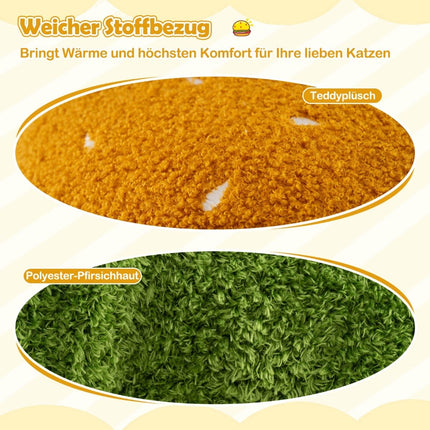 Cat Bed Cave, Hamburger Shape, Plush Cushion, Orange