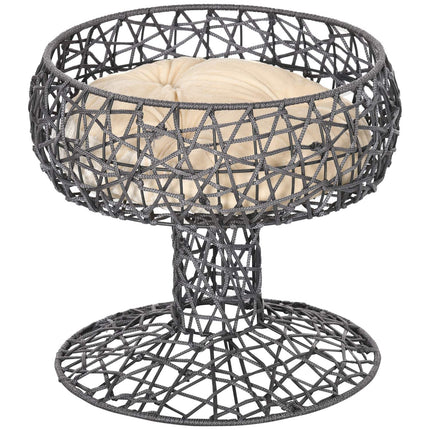 Elevated cat bed - wine glass shape, soft cushion, steel, purple