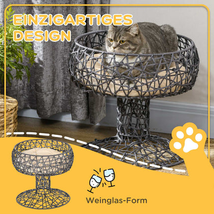 Elevated cat bed - wine glass shape, soft cushion, steel, purple