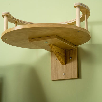 Wall-hung cat bed with cushion, oak & cream