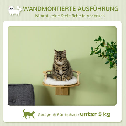 Wall-hung cat bed with cushion, oak & cream