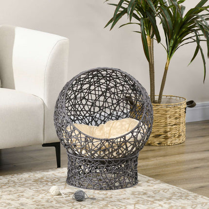 Stylish Cat Bed Cave with Cushion - Purple & Cream Rep