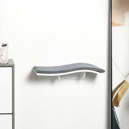 Wall-hung cat bed with plush pillow, white/grey